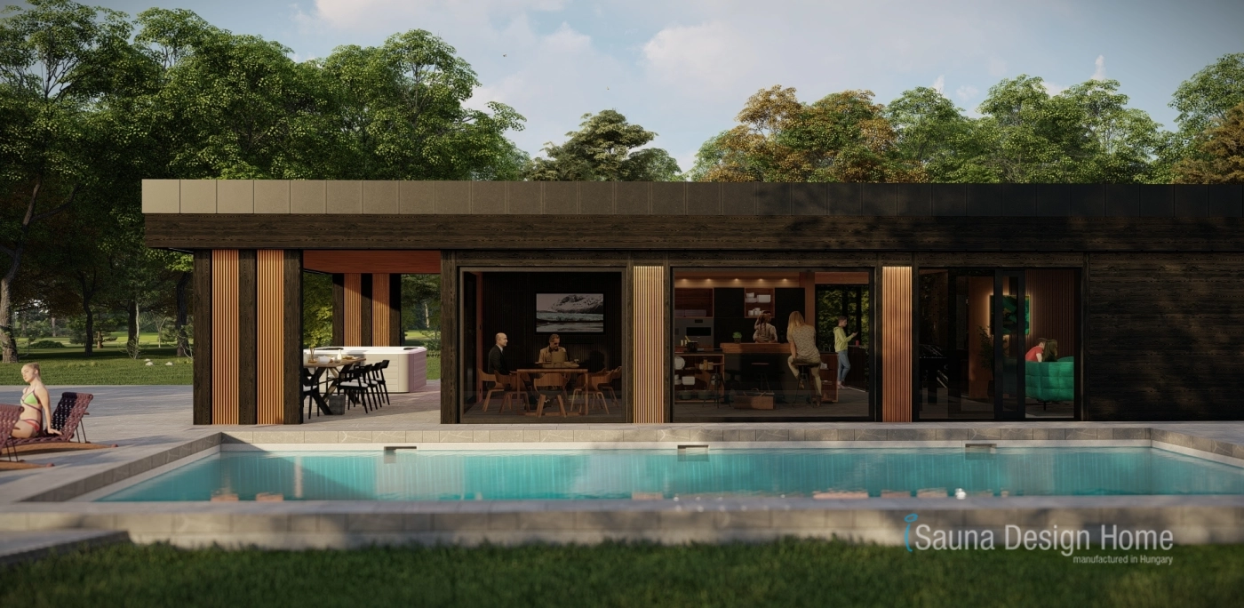 kültéri szaunaház medencével