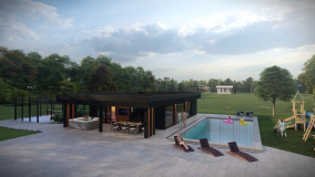 kültéri szaunaház medencével