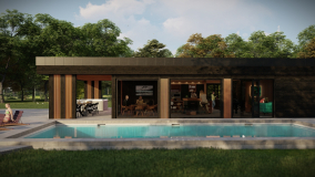 kültéri szaunaház medencével