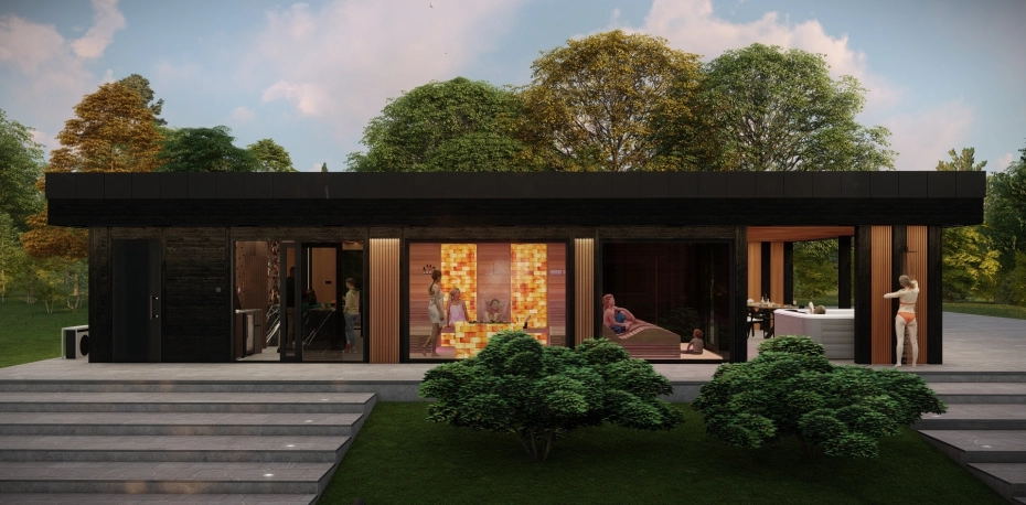Privát családi wellness-és lakóház naturális stílusban